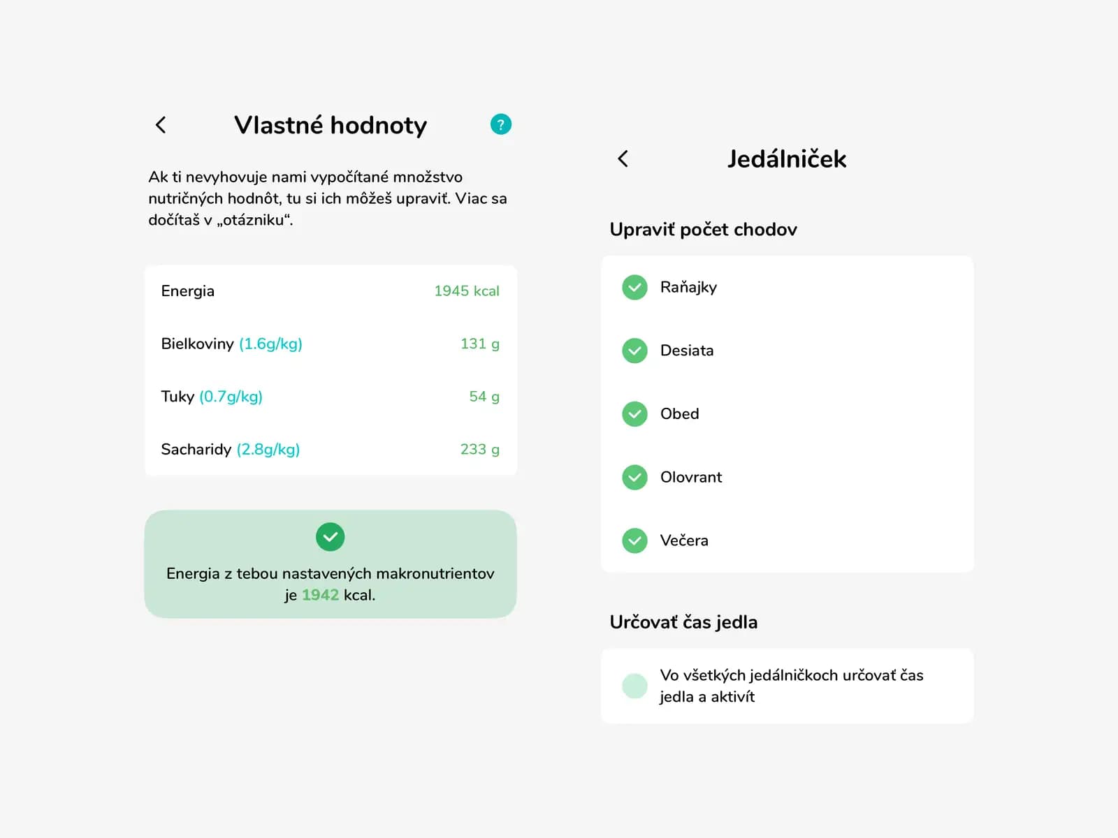 Nastav si vlastné hodnoty - tvoje telo, tvoje pravidlá. Kontrolný výpočet kalórií a zvyšok matiky nechaj na nás.